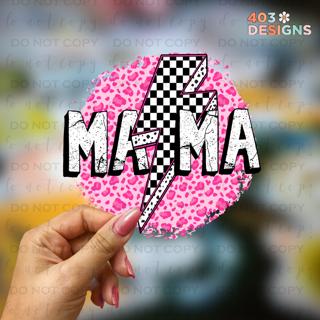 Checkered Leopard Mama UV Sticker
