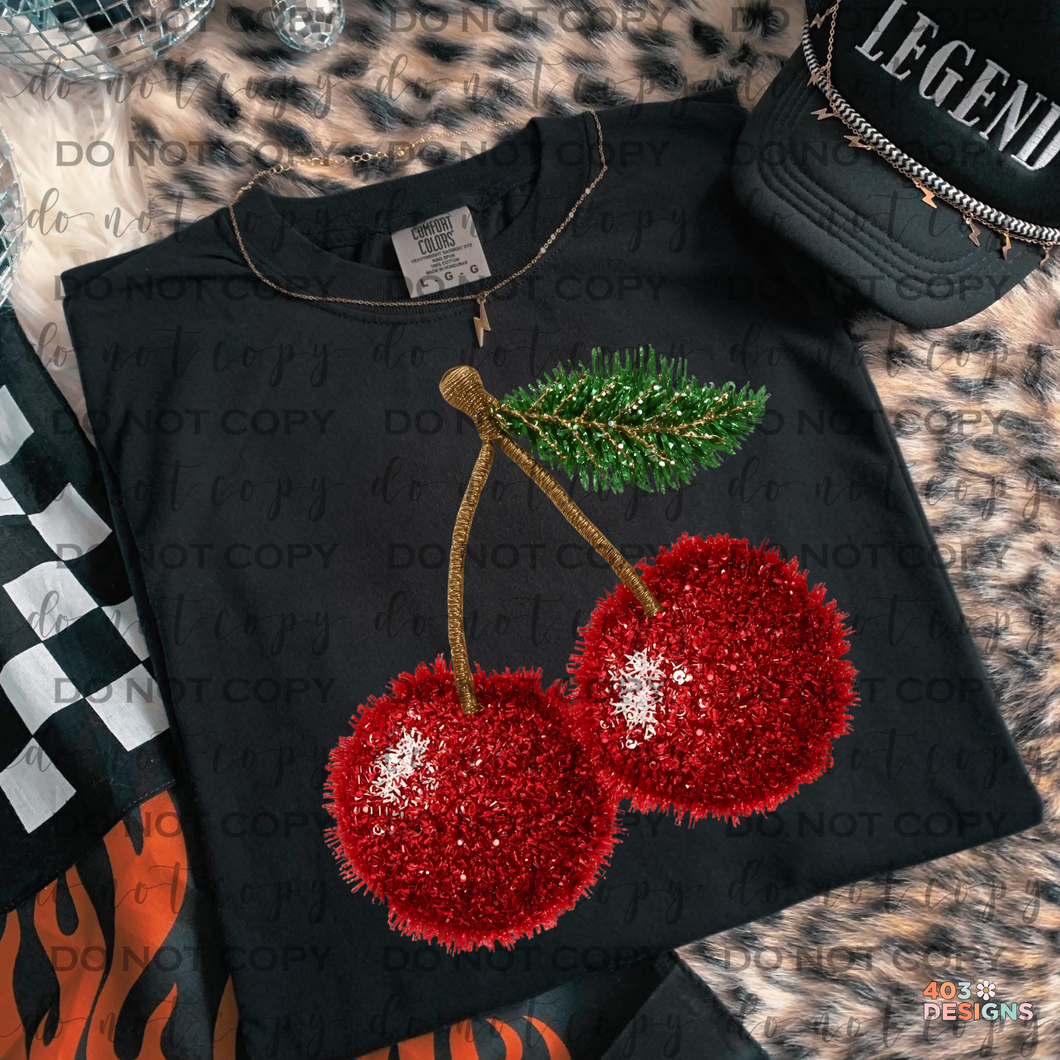 Cherry Faux Yarn DTF Transfer