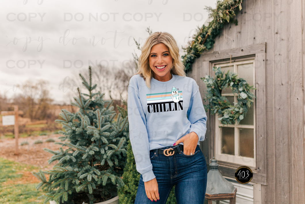 Chillin Peace Snowman Retro Stripe DTF Transfer