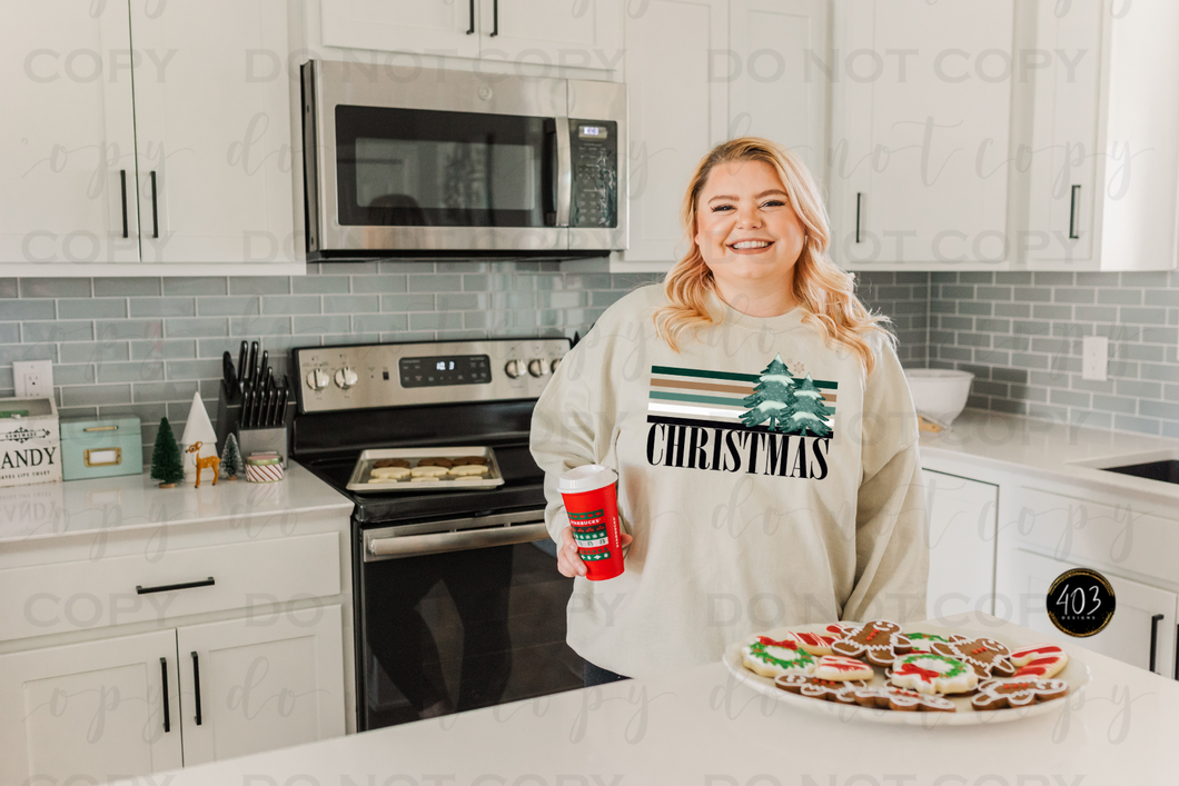 Christmas Tree Retro Stripe DTF Transfer