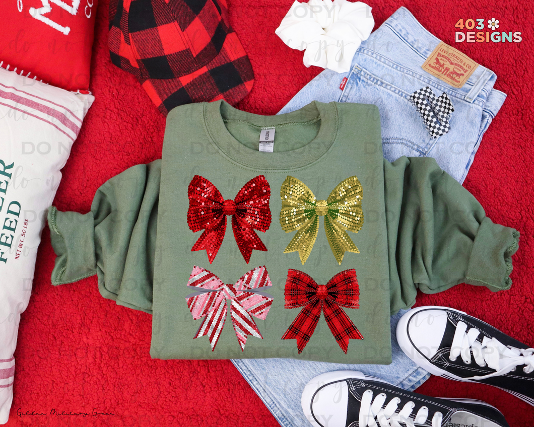 Christmas Bow Collage Faux Sequins DTF Transfer