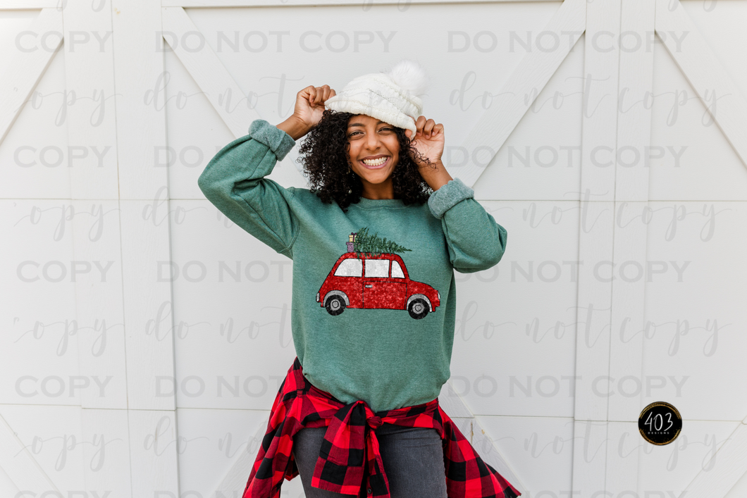 Christmas Car Faux Sequin DTF Transfer