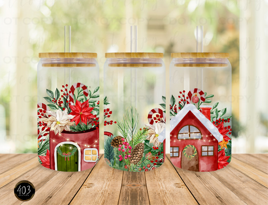 Christmas Flowers Libby Glass Can UV DTF Transfer