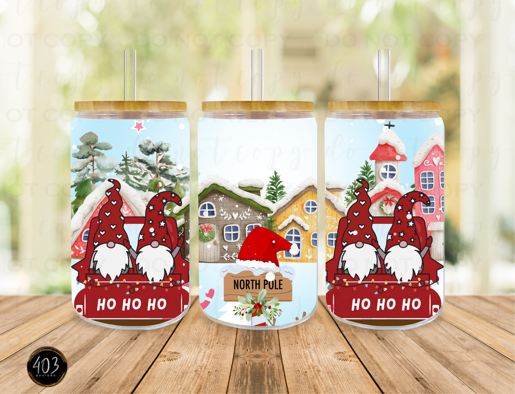 Christmas Gnomes Libby Glass Can UV DTF Transfer