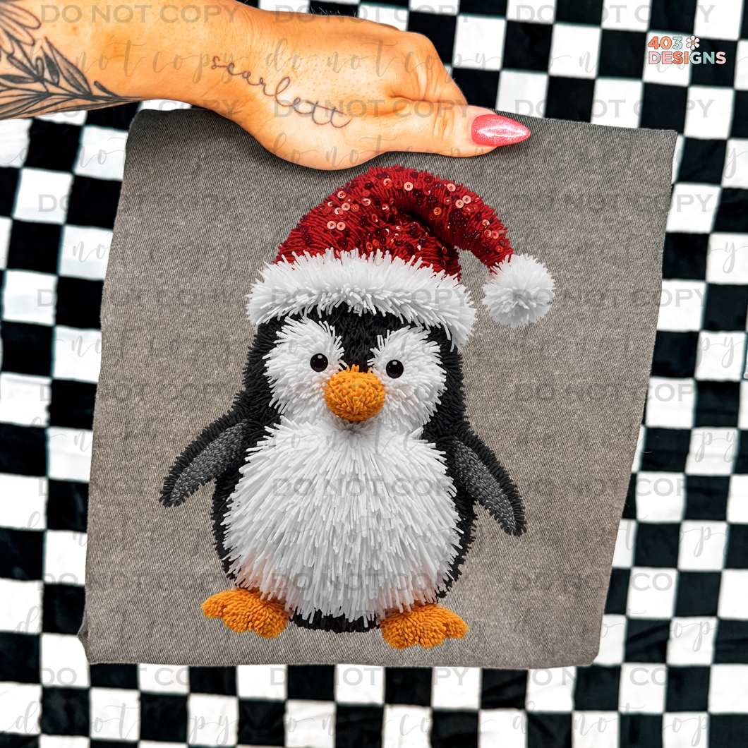 Christmas Penguin Faux Sequin DTF Transfer