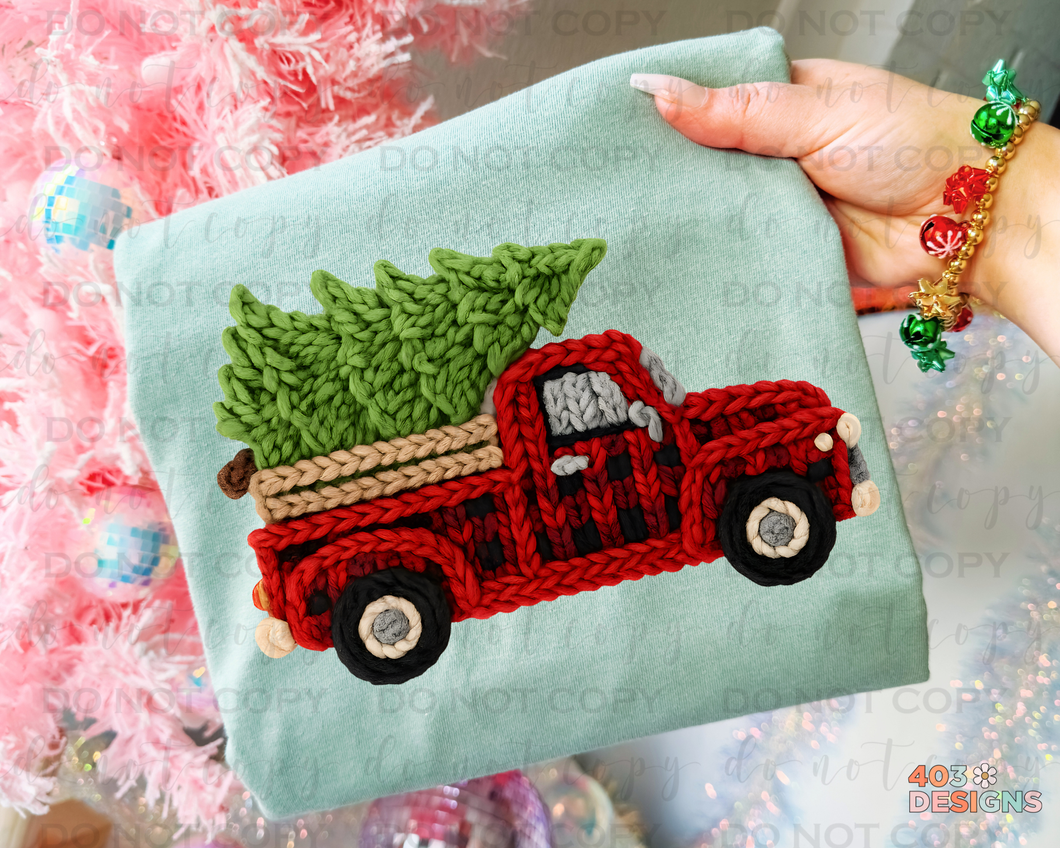 Christmas Plaid Truck Faux Yarn DTF Transfer