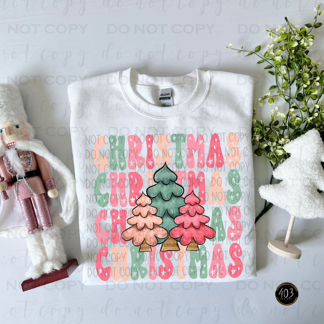 Christmas Stacked Trees Colorful DTF Transfer