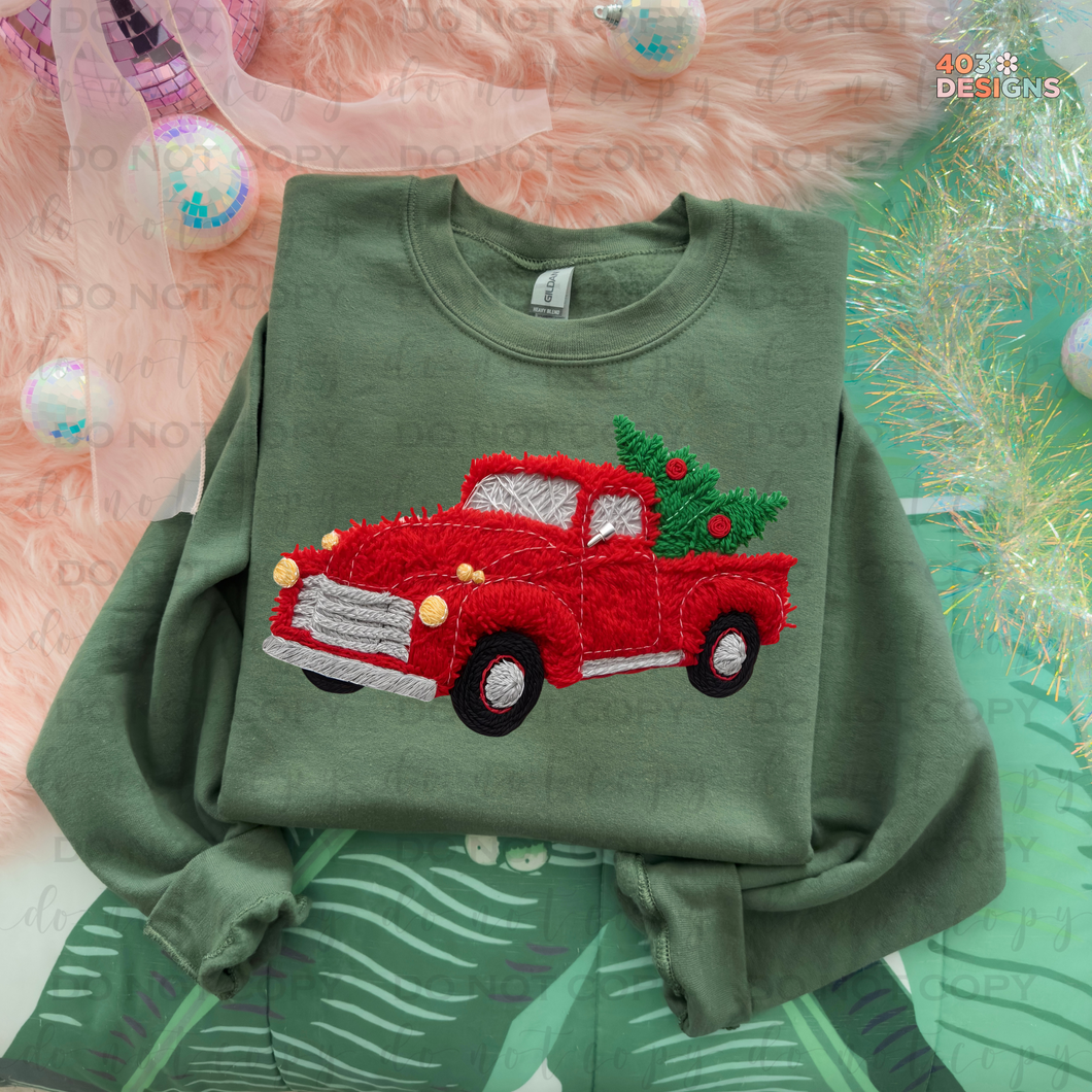 Pink or Red- Christmas Truck Yarn DTF Transfer