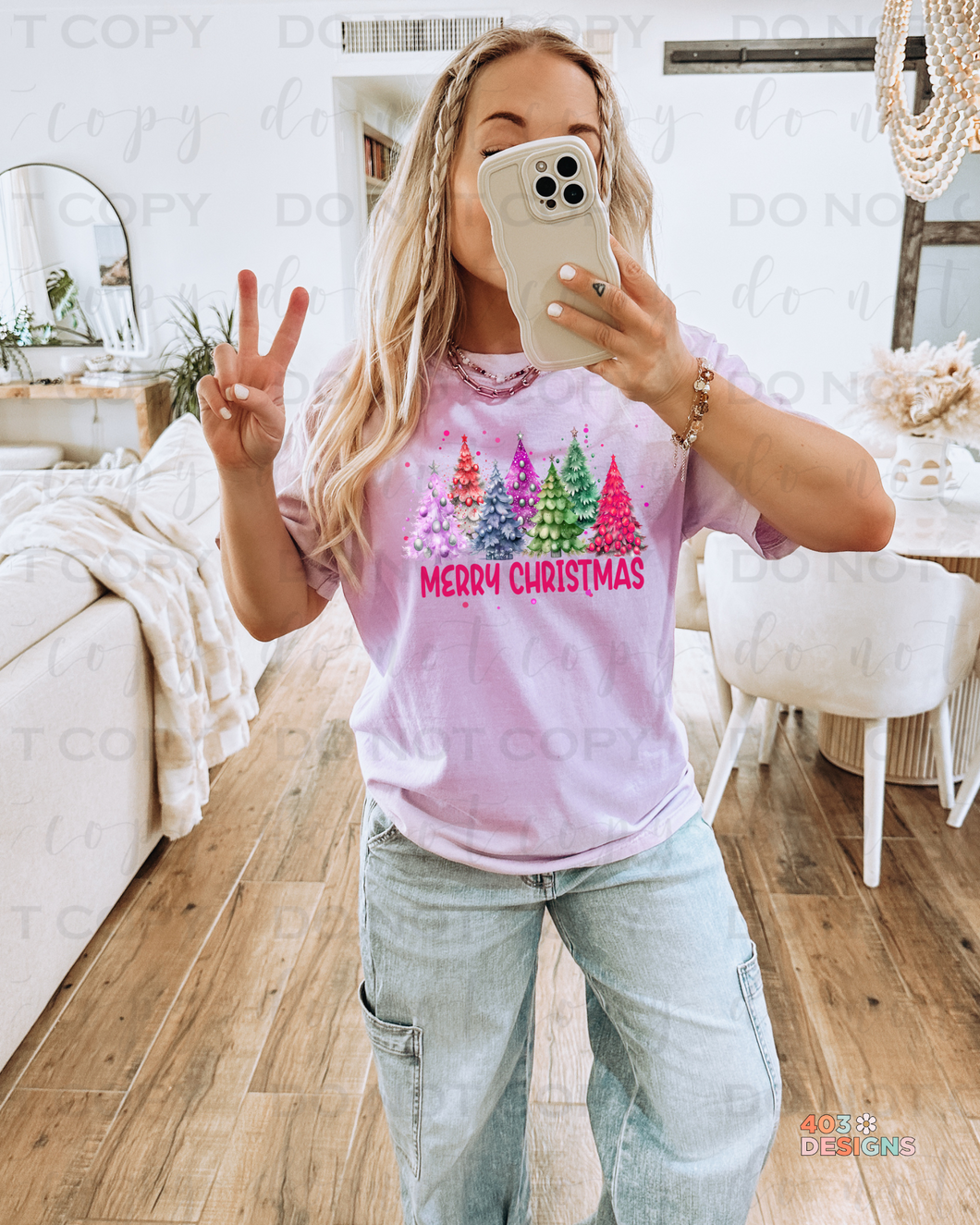 Colorful Merry Christmas Trees DTF Transfer