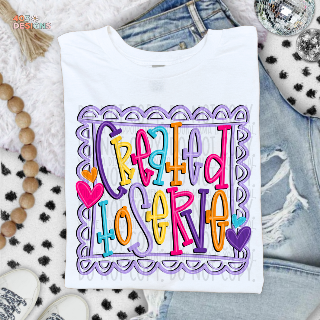 Created To Serve Doodle Bright DTF Transfer