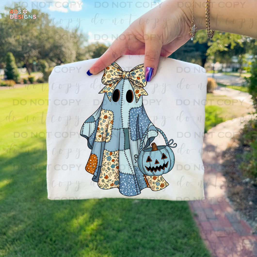 Denim Patchwork Ghost DTF Transfer