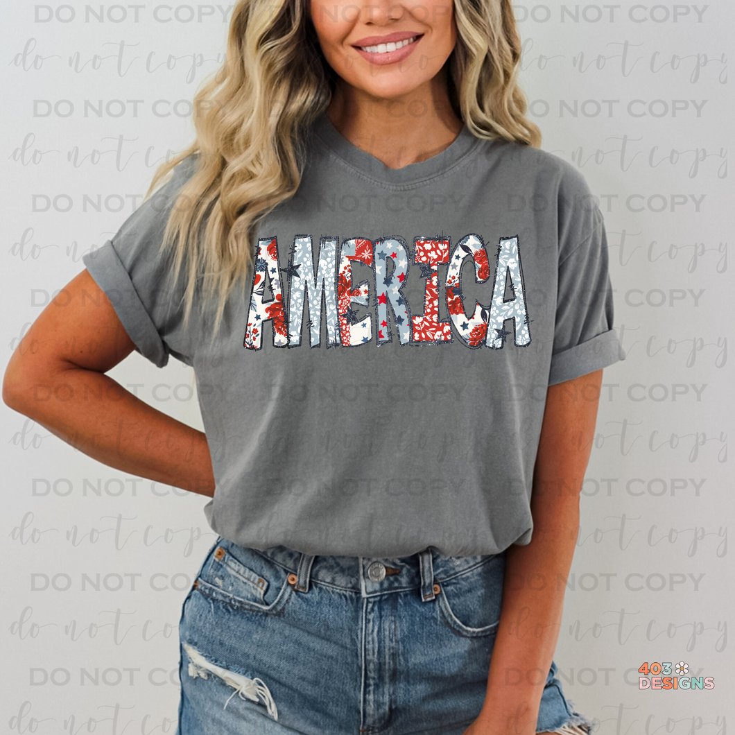 America Doodle Gingham Patriotic DTF Transfer