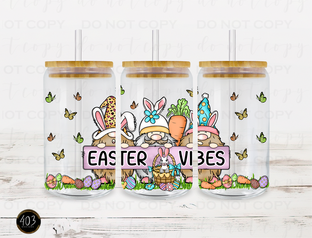 Easter Vibes Libby Glass Can UV DTF Transfer