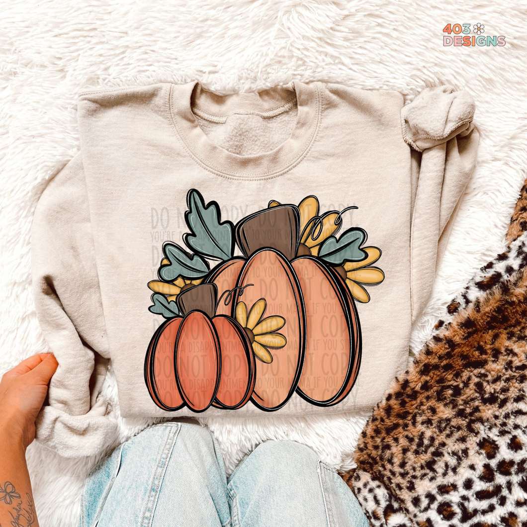 Fall Pumpkins Doodle DTF Transfer