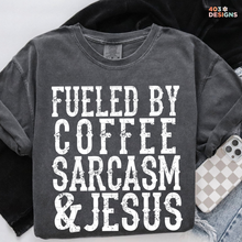 Load image into Gallery viewer, Fueled By Coffee Jesus Sarcasm DTF Transfer
