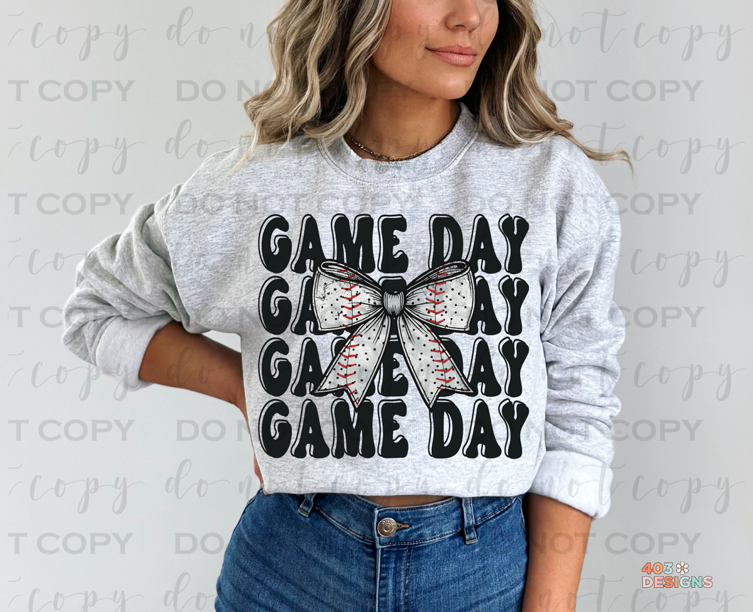 Game Day Baseball Bow DTF Transfer