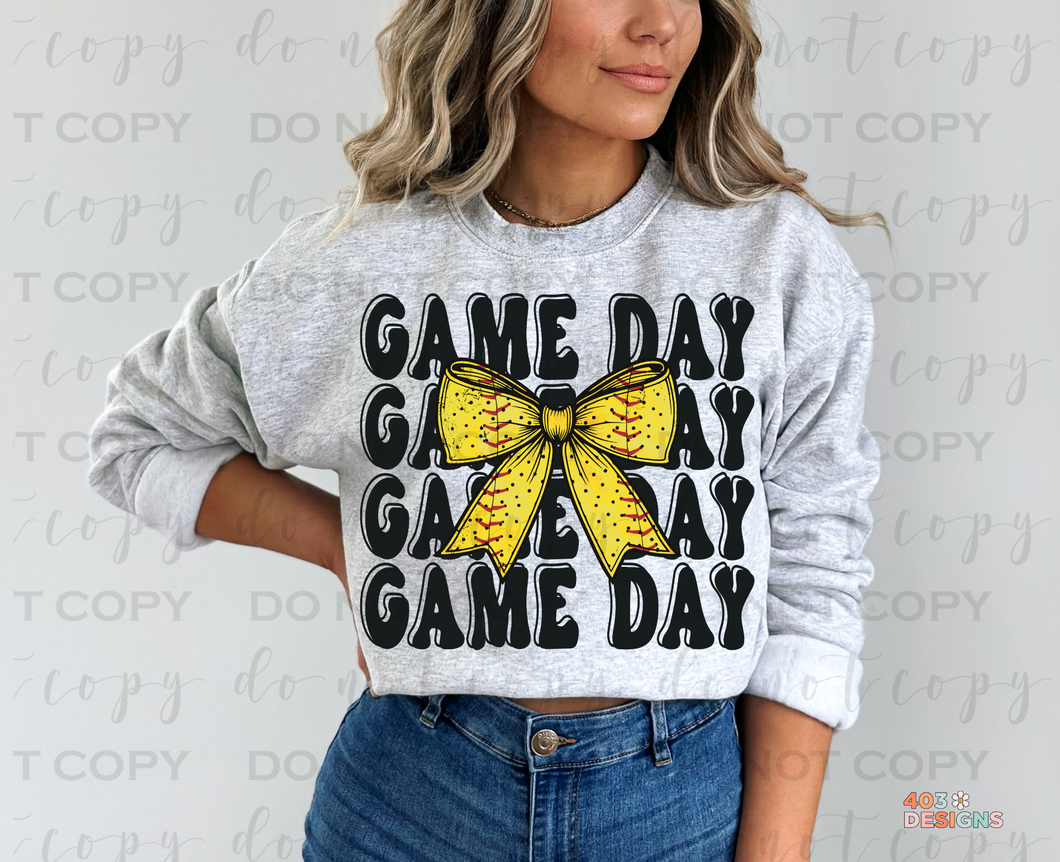 Game Day Softball Bow DTF Transfer