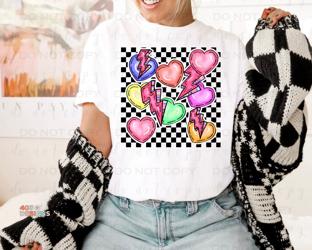 Hearts & Bolts Checkerboard DTF Transfer