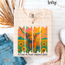 Load image into Gallery viewer, He Leads Me Sunflower Fields DTF Transfer
