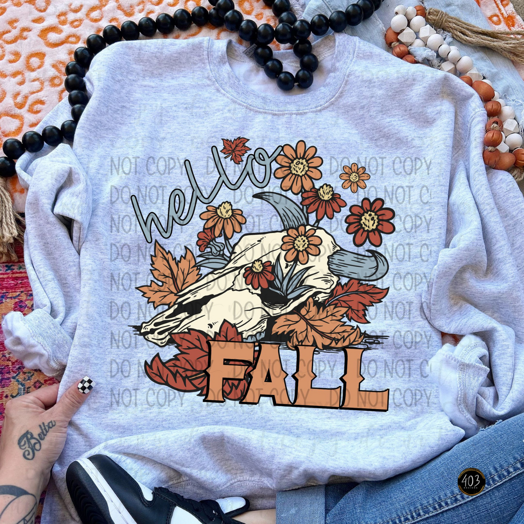 Hello Fall Boho Skull DTF Transfer