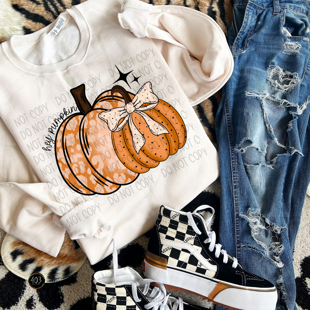 Hey Pumpkin Patterned Bow DTF Transfer
