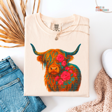 Load image into Gallery viewer, Highland Cow Floral DTF Transfer

