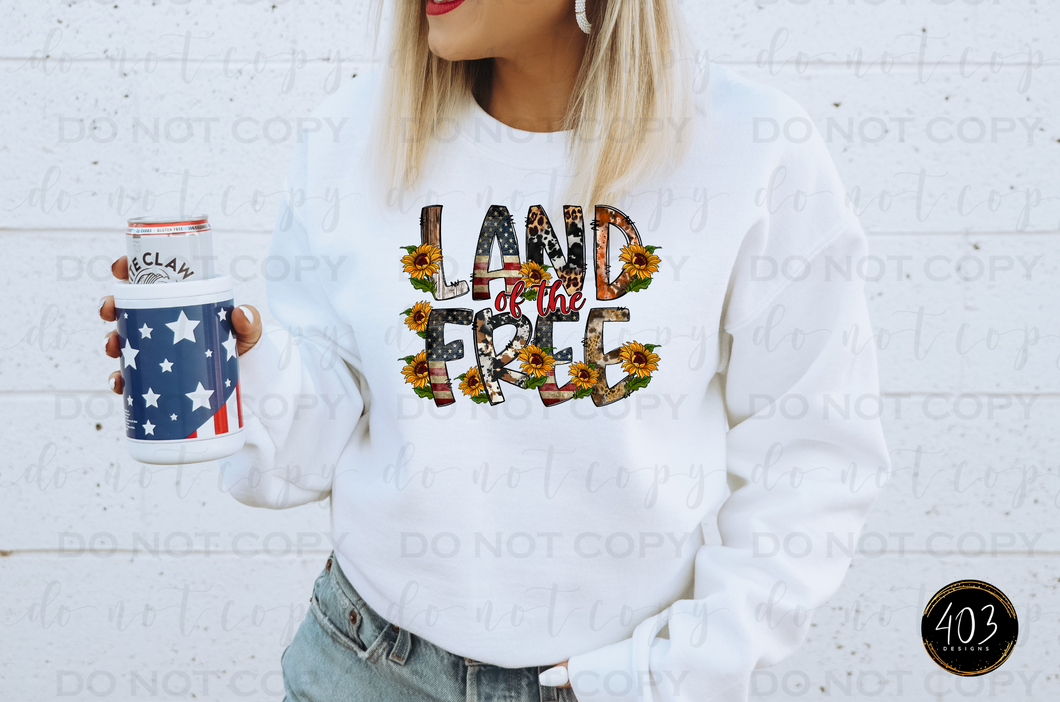 Land Of The Free w/ sunflowers DTF Transfer