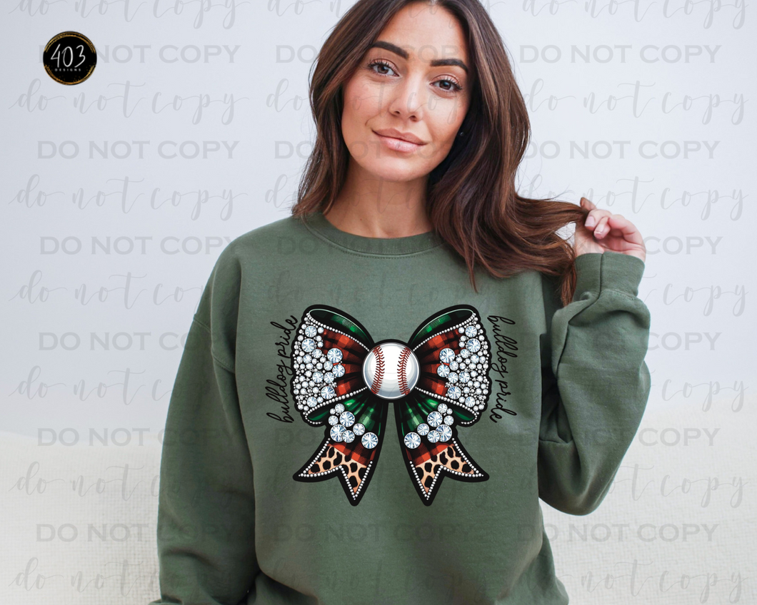 Leopard & Plaid Rhinestone Bow Baseball DTF Transfer