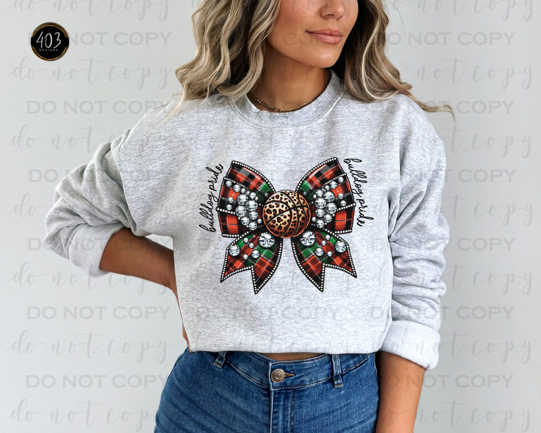 Leopard & Plaid Rhinestone Bow Basketball DTF Transfer