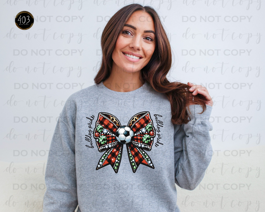 Leopard & Plaid Rhinestone Bow Soccer DTF Transfer
