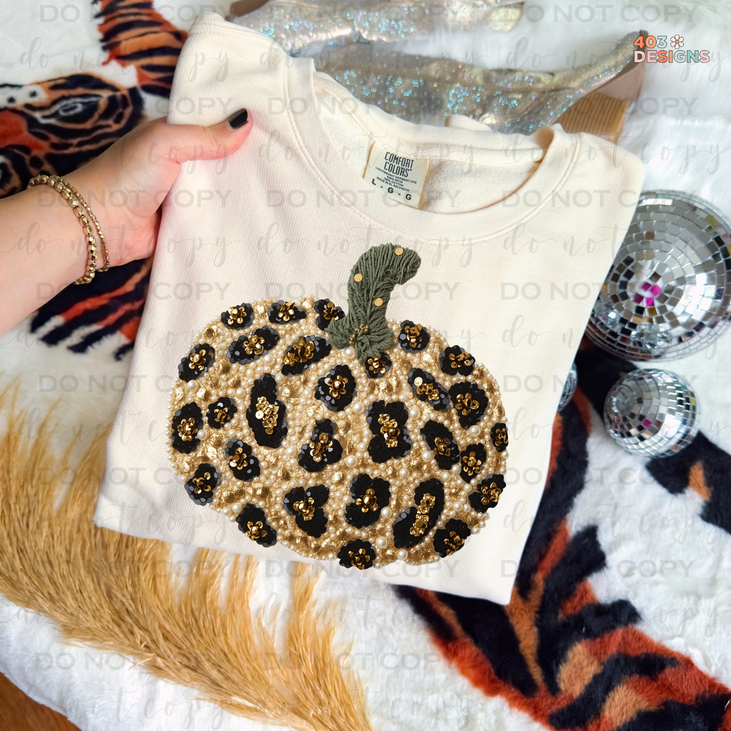 Leopard Pumpkin Faux Pearls DTF Transfer