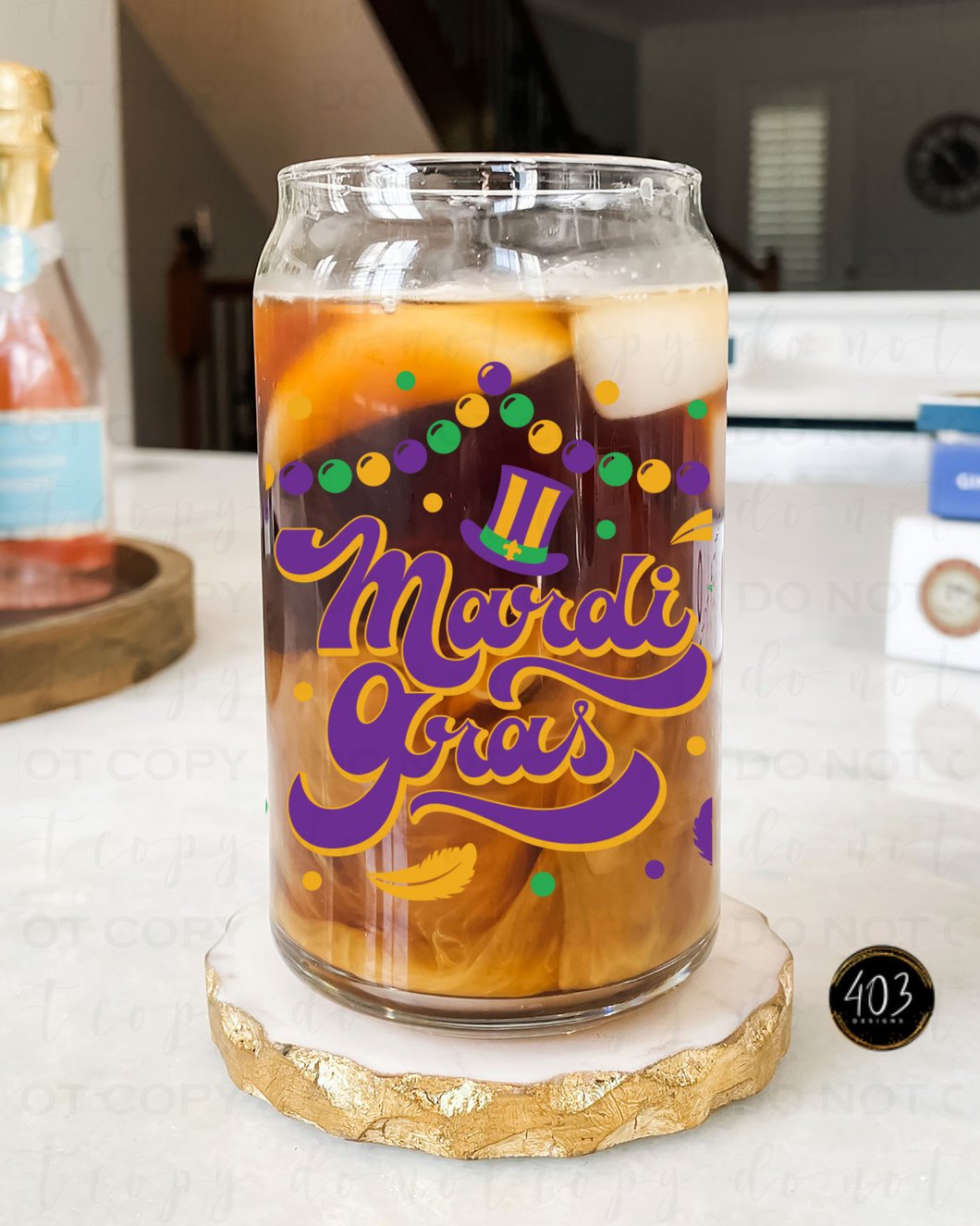 Mardi Gras Libby Glass Can UV DTF Transfer