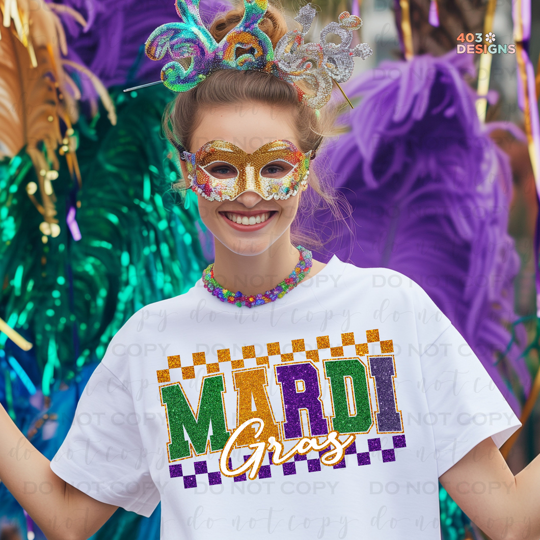 Mardi Gras Faux Glitter DTF Transfer