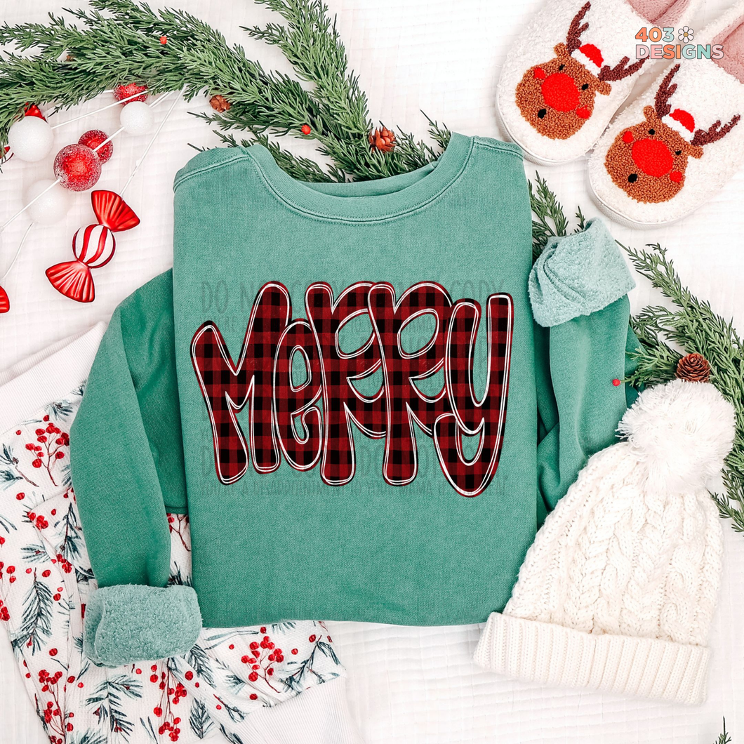 Merry Funky Doodle Buffalo Check DTF Transfer