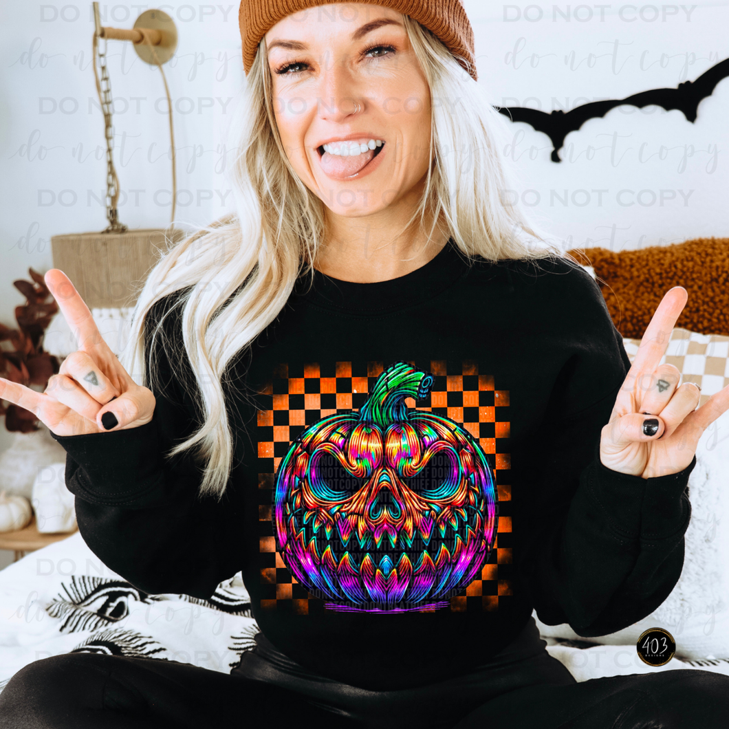 Neon Scary Pumpkin DTF Transfer