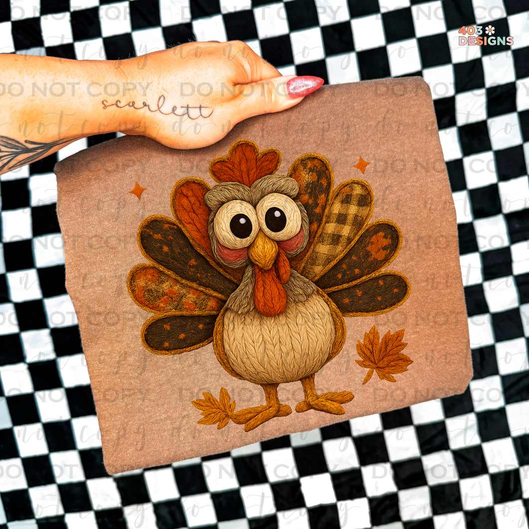 Patchwork Turkey Faux Yarn DTF Transfer