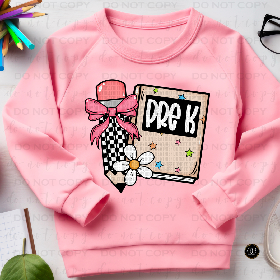 Pencil Checkered Bow Personalized DTF Transfer