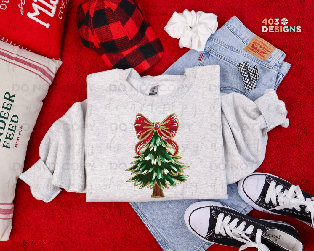 Red Bow Christmas Tree DTF Transfer