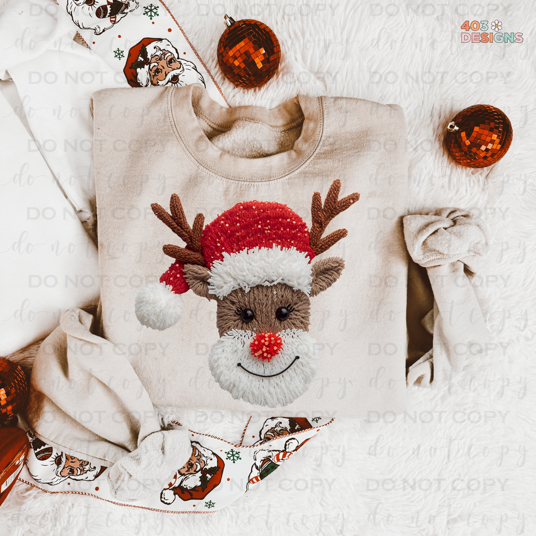 Reindeer Santa Hat Faux Yarn DTF Transfer