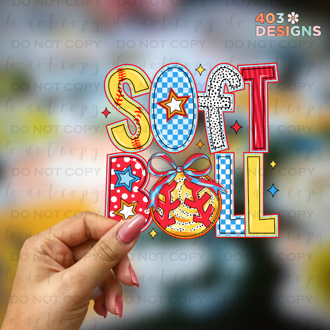 Retro Softball UV Sticker