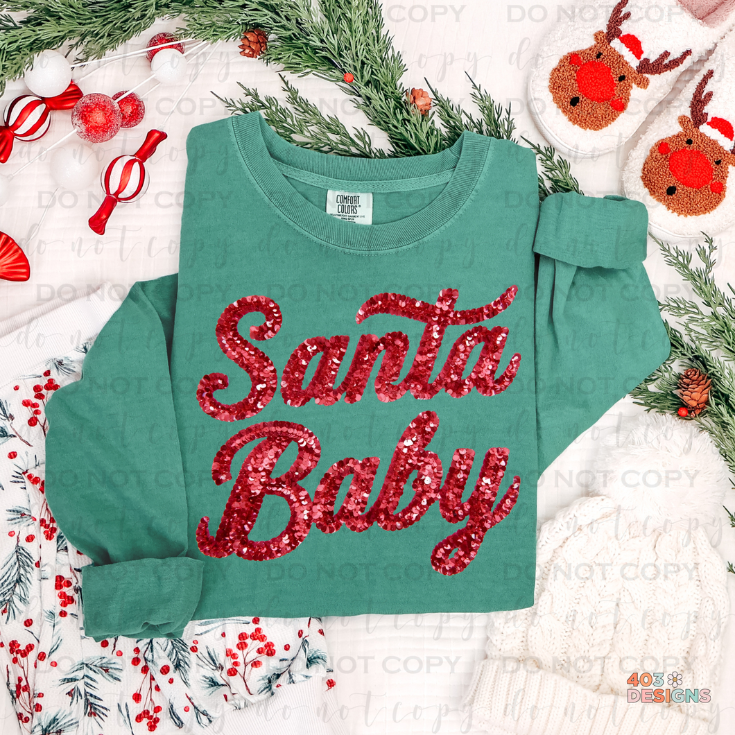 Santa Baby Faux Sequin DTF Transfer