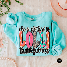 Load image into Gallery viewer, She Is Clothed In Thankfulness DTF Transfer

