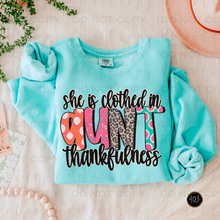 Load image into Gallery viewer, She Is Clothed In Thankfulness DTF Transfer
