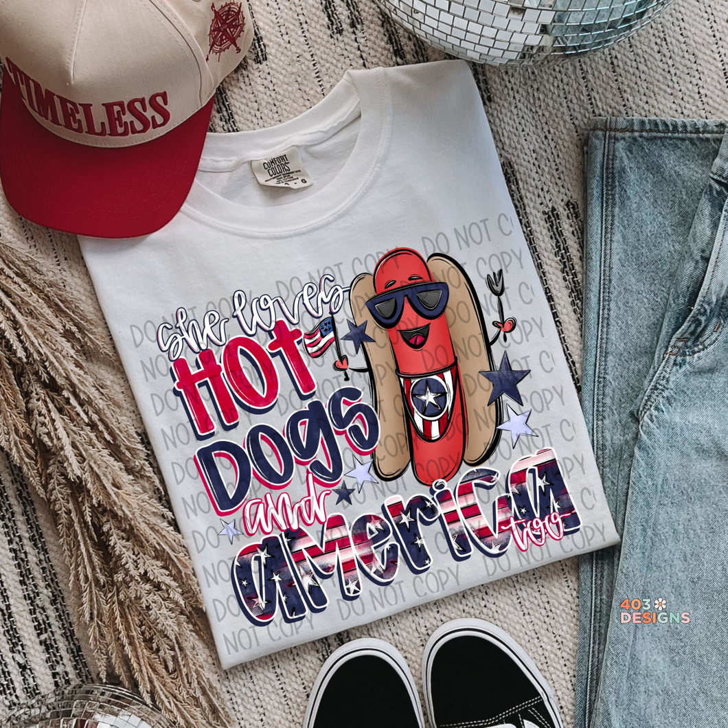 She Loves Hot Dogs & America DTF Transfer
