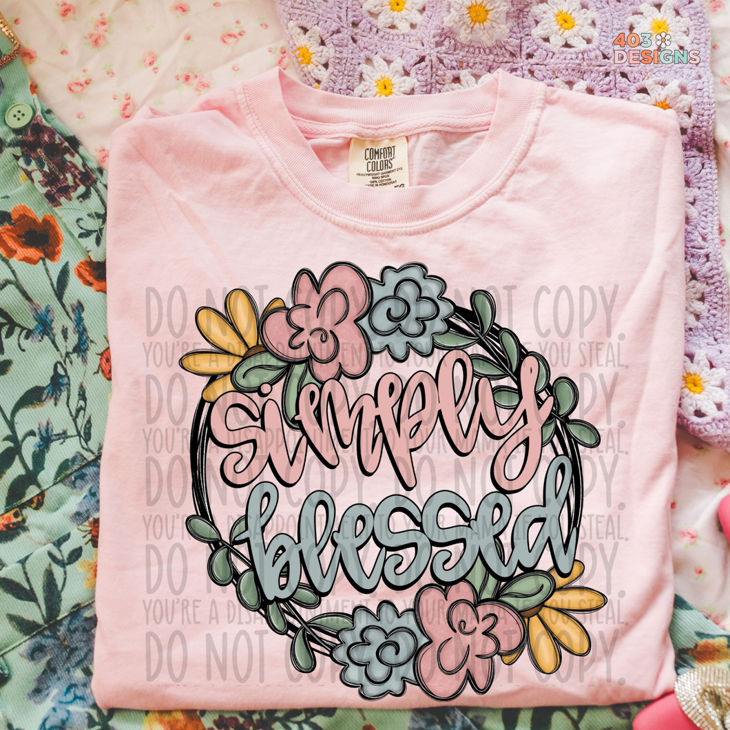 Simply Blessed Floral Doodle DTF Transfer