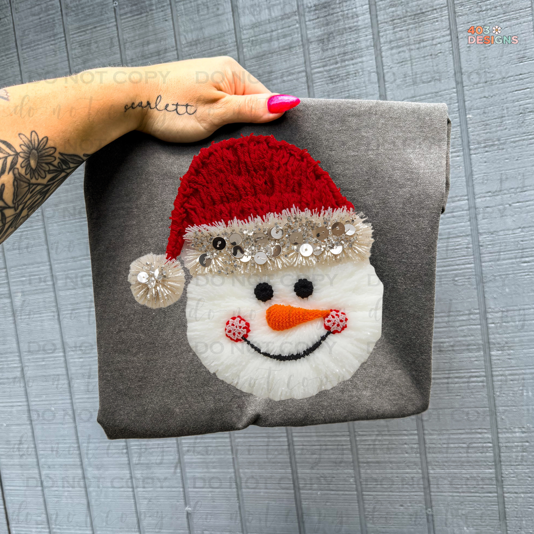 Snowman Face Faux Yarn DTF Transfer