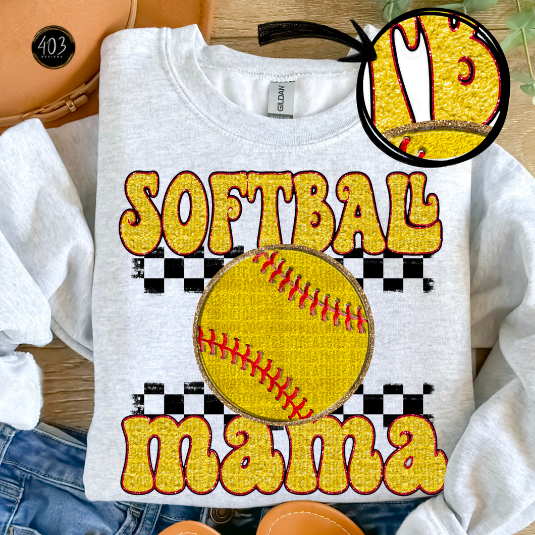 Softball Mama Faux Chenille DTF Transfer