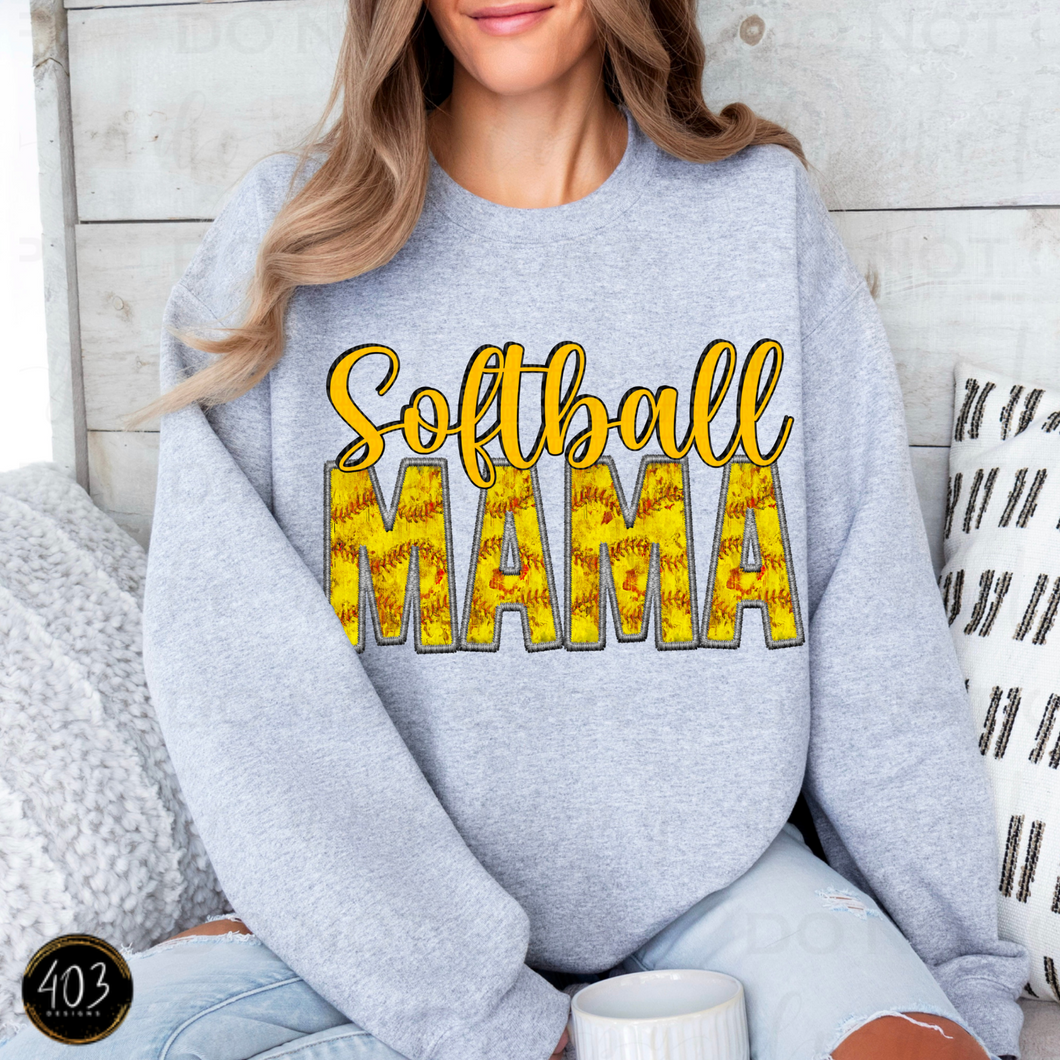 Softball Mama Faux Embroidery DTF Transfer