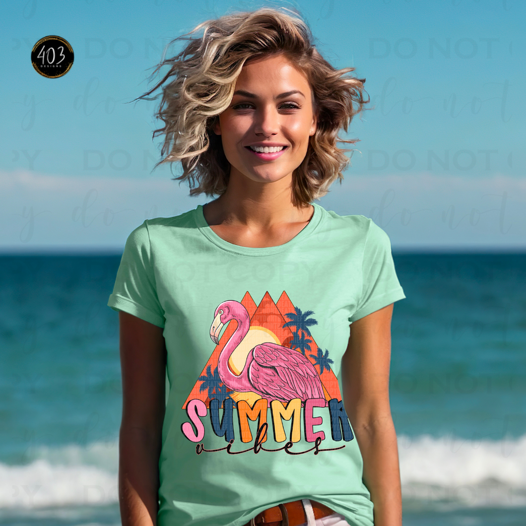 Summer Vibes Flamingo DTF Transfer