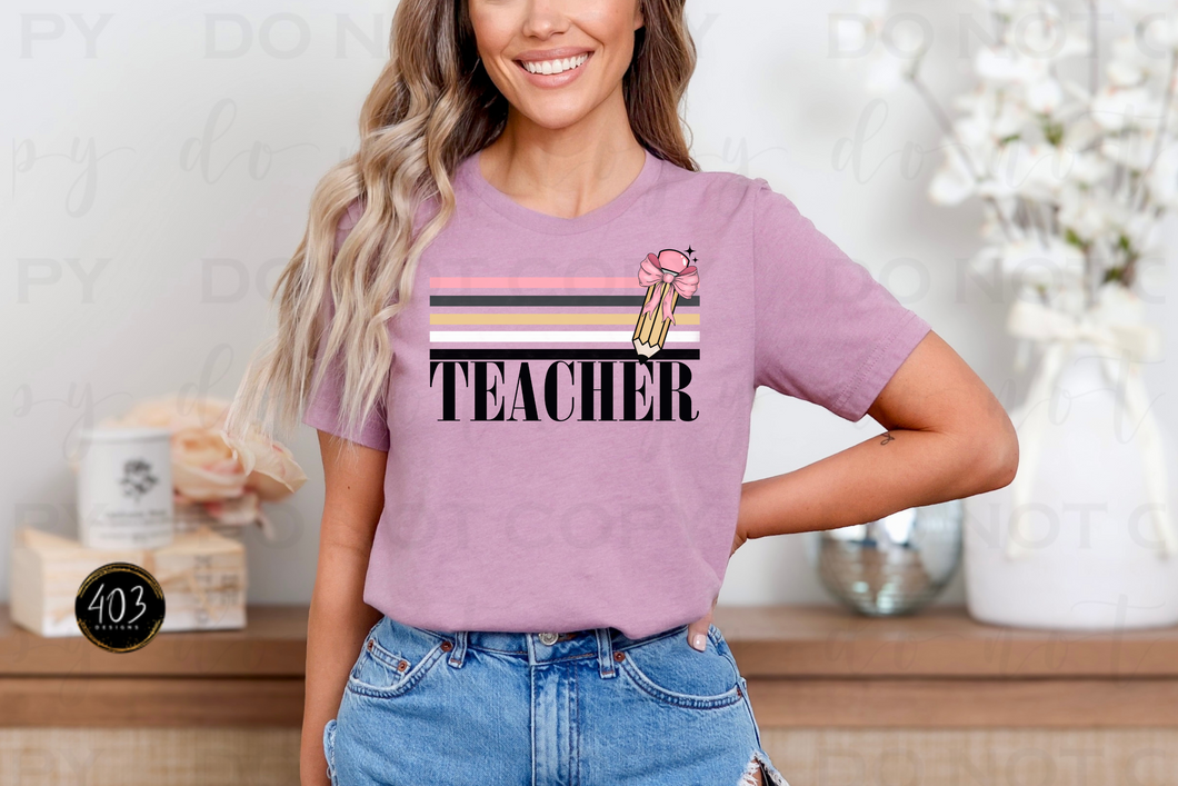 Teacher Pencil Stripe Retro DTF Transfer